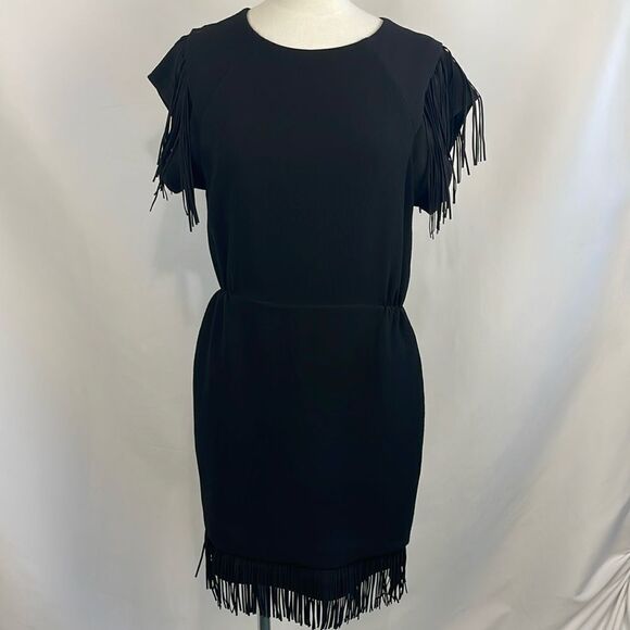 Maje Black w Fringe Trim Dress - Picture 2 of 6